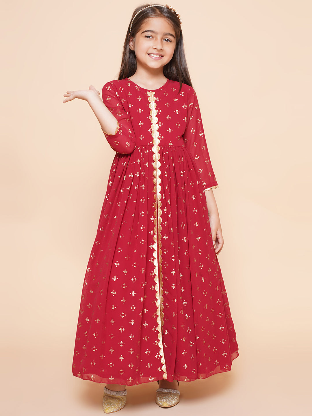 Girls Ethnic Motifs Printed Empire Maxi Ethnic Dress