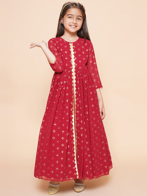 Girls Ethnic Motifs Printed Empire Maxi Ethnic Dress