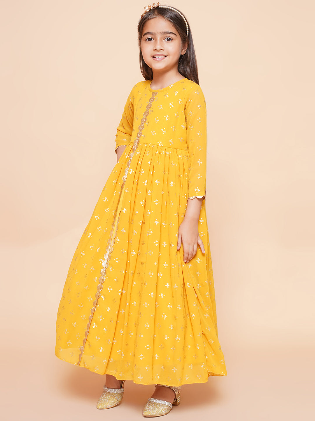 Girls Ethnic Motifs Printed Round neck Empire Ethnic Dress