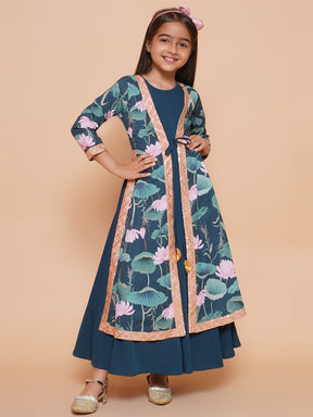 Girls Floral Printed Empire Maxi Ethnic Dress