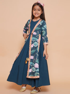 Girls Floral Printed Empire Maxi Ethnic Dress