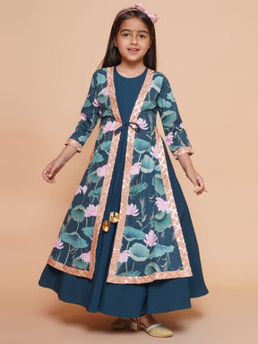 Girls Floral Printed Empire Maxi Ethnic Dress