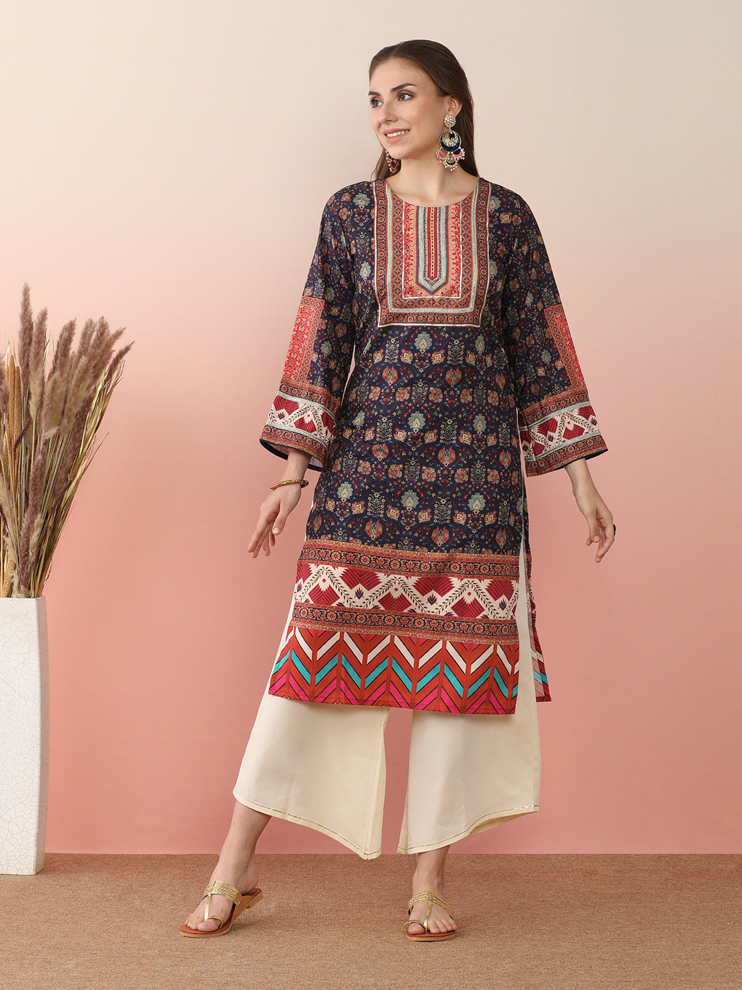 Women Ethnic Motifs Printed Regular Gotta Patti Kurta with Palazzos & With Dupatta