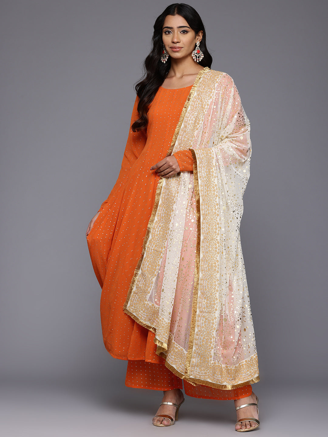 Women Printed Panelled Kurta with Palazzos & With Dupatta