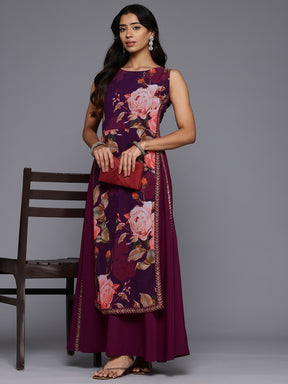 Floral Printed Boat Neck Layered Maxi Gown