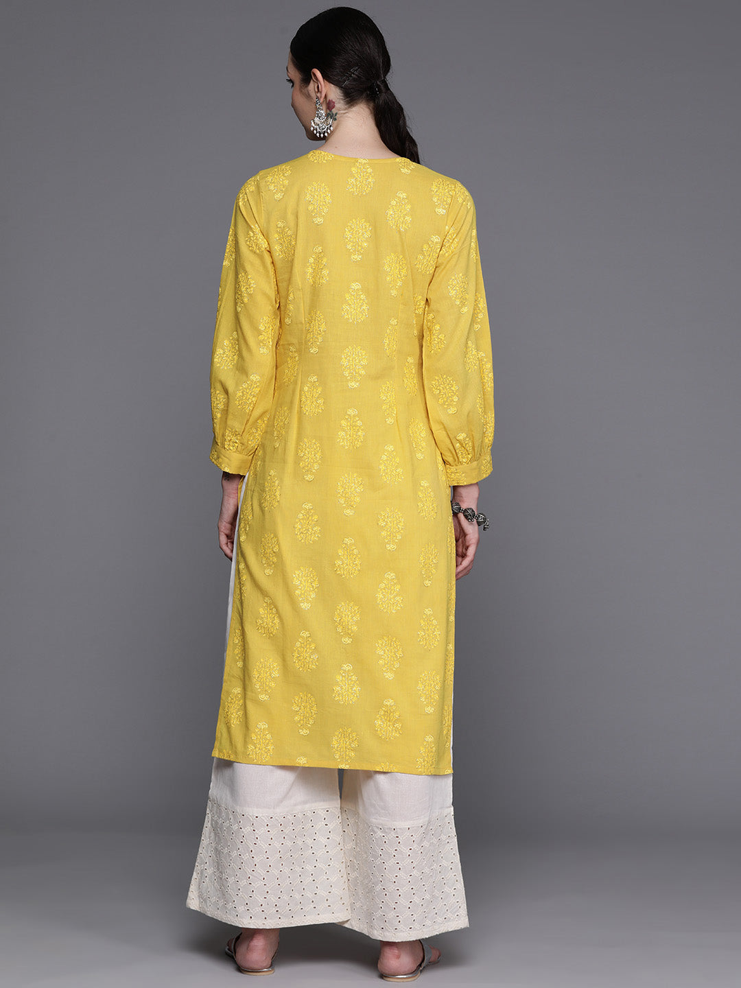 Ahalyaa Ethnic Motifs Printed Puff Sleeves Gotta Patti Kurta