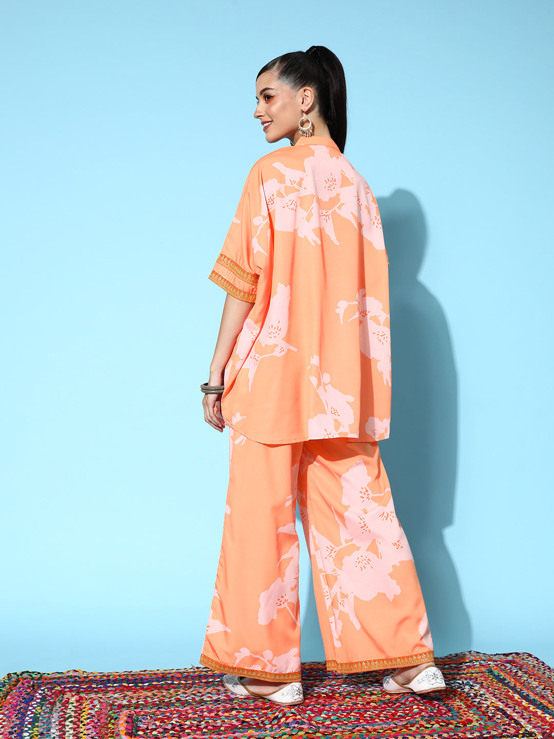 Orange Floral Printed Tunic with Palazzos