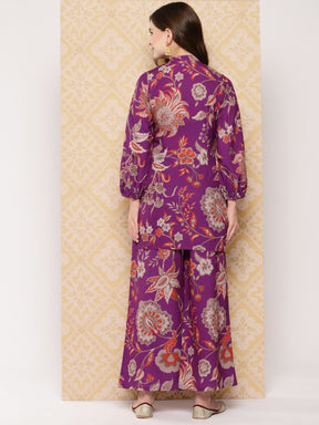 Purple Floral Printed Ethnic Tunic with Palazzos