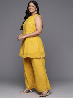 Mustard Yellow Printed Plus Size Kurti with Palazzos