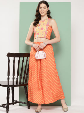 Orange Geometric Printed Ethnic Co-Ords