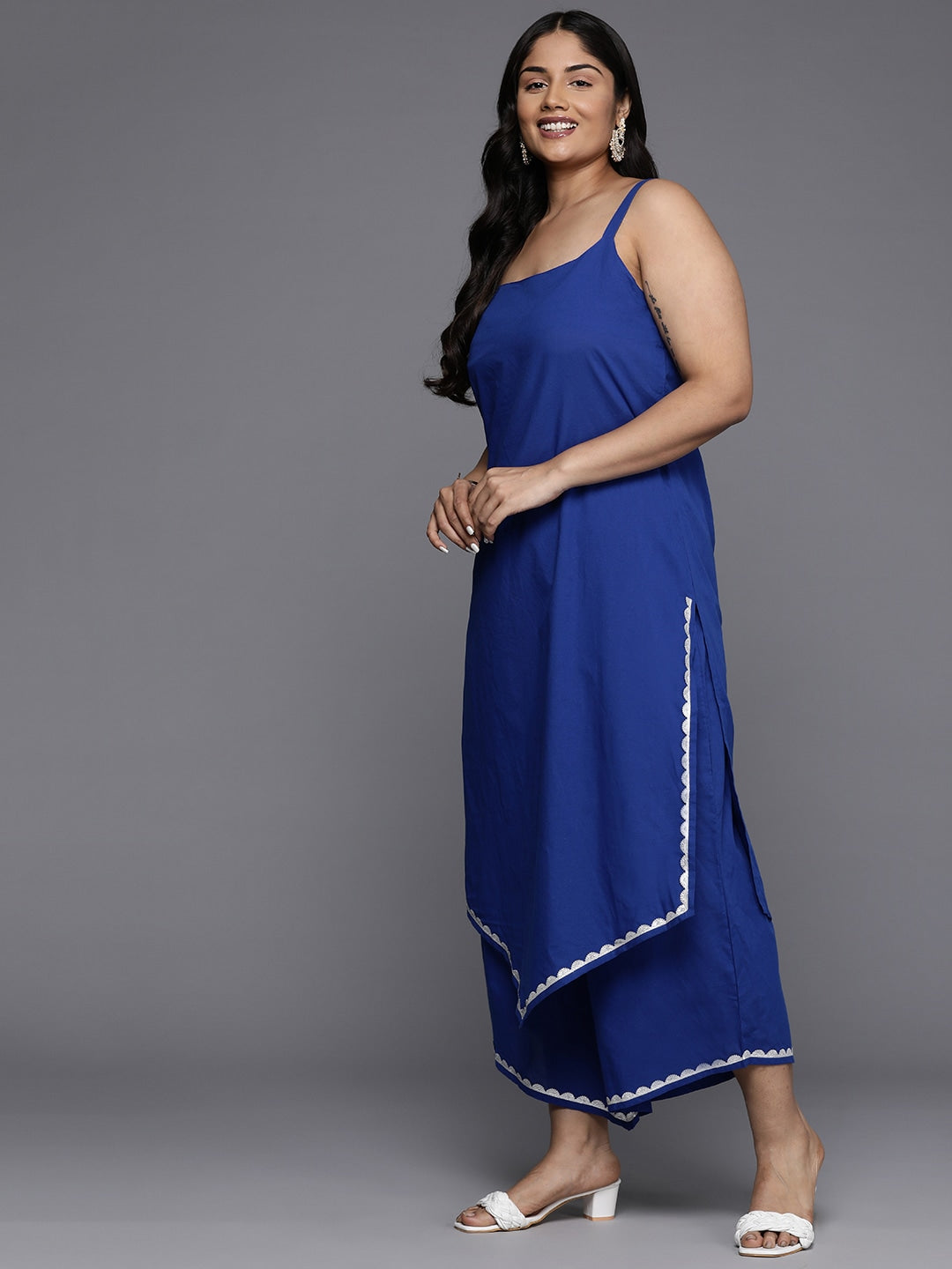 Plus Size Gotta Patti Pure Cotton Kurta with Palazzos & Dupatta