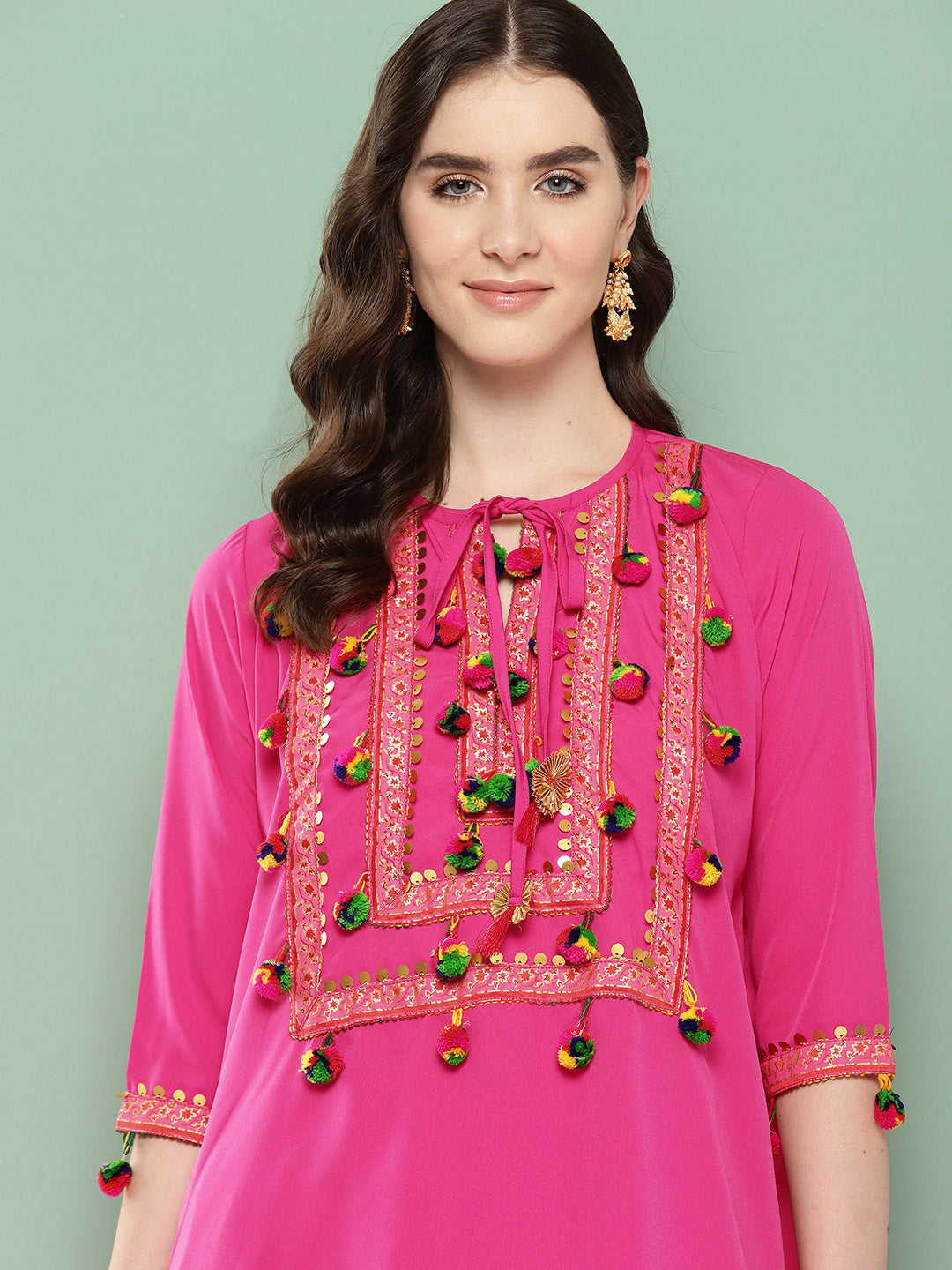 Pink Embellished Ethnic Tunic with Dhoti Pants