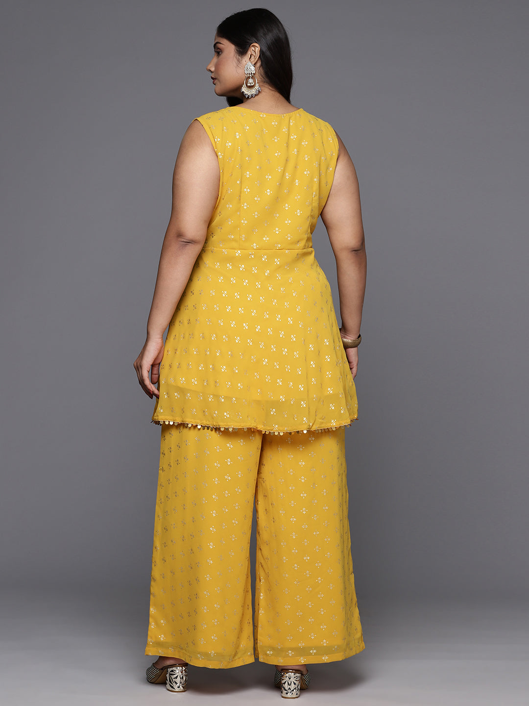 Mustard Yellow Printed Plus Size Kurti with Palazzos