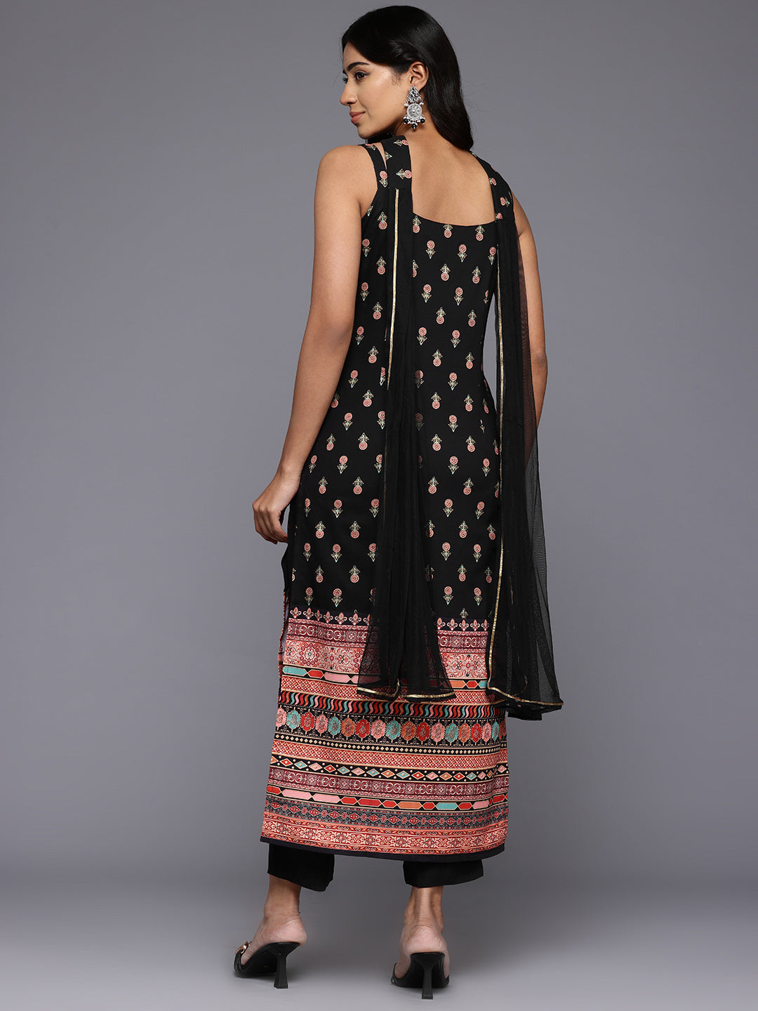 Floral Printed Gotta Patti Kurta With Trousers & Dupatta