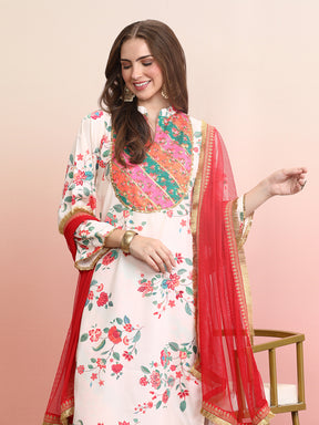 Women Floral Printed Regular Sequinned Kurta with Trousers & With Dupatta