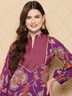 Purple Floral Printed Ethnic Tunic with Palazzos