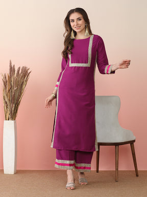 Round Neck Regular Sleeves Straight Kurta Set