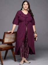 Burgundy Plus Size Tunic with Printed Trousers