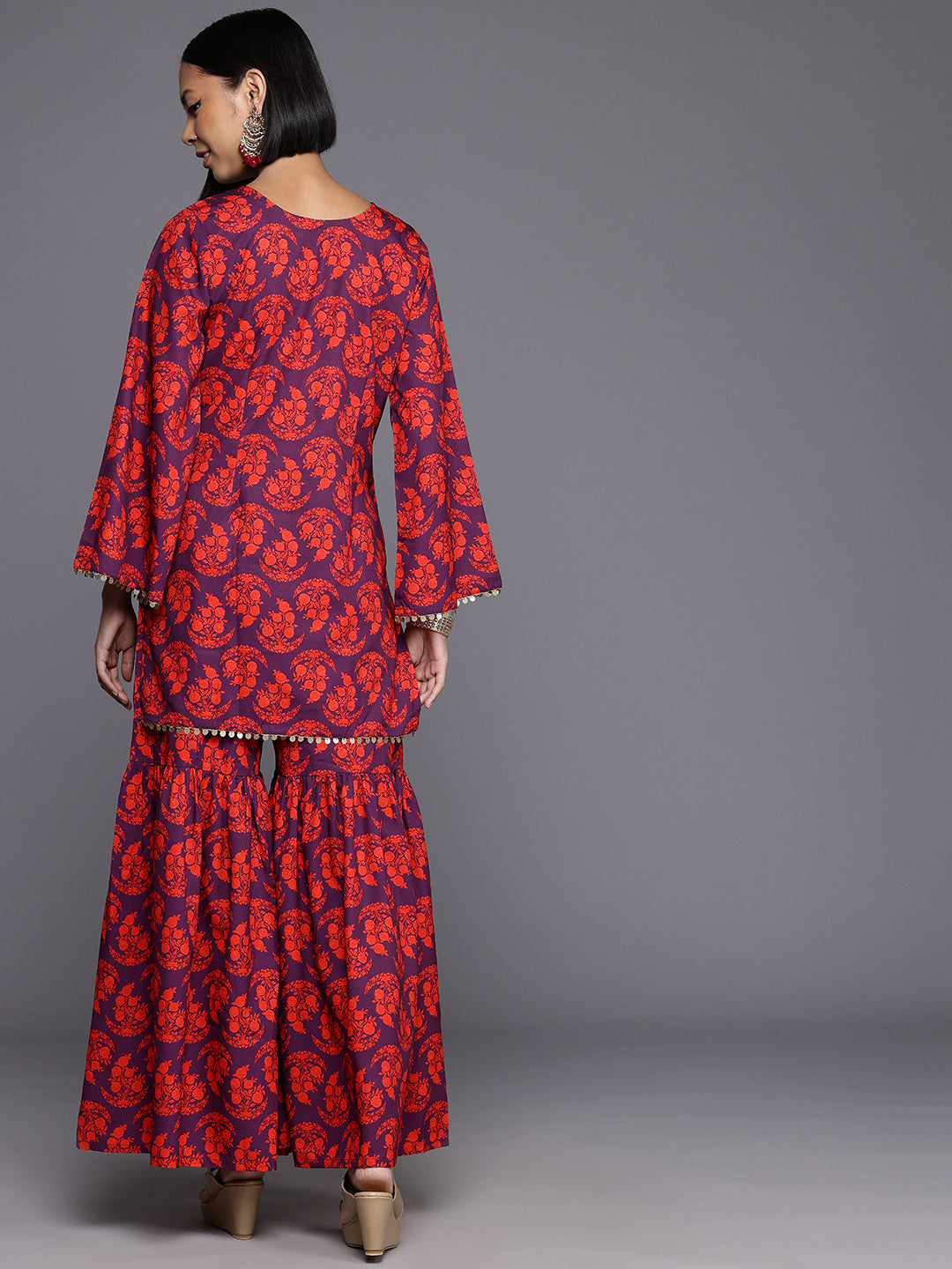 Floral Printed Pleated Kurti with Sharara