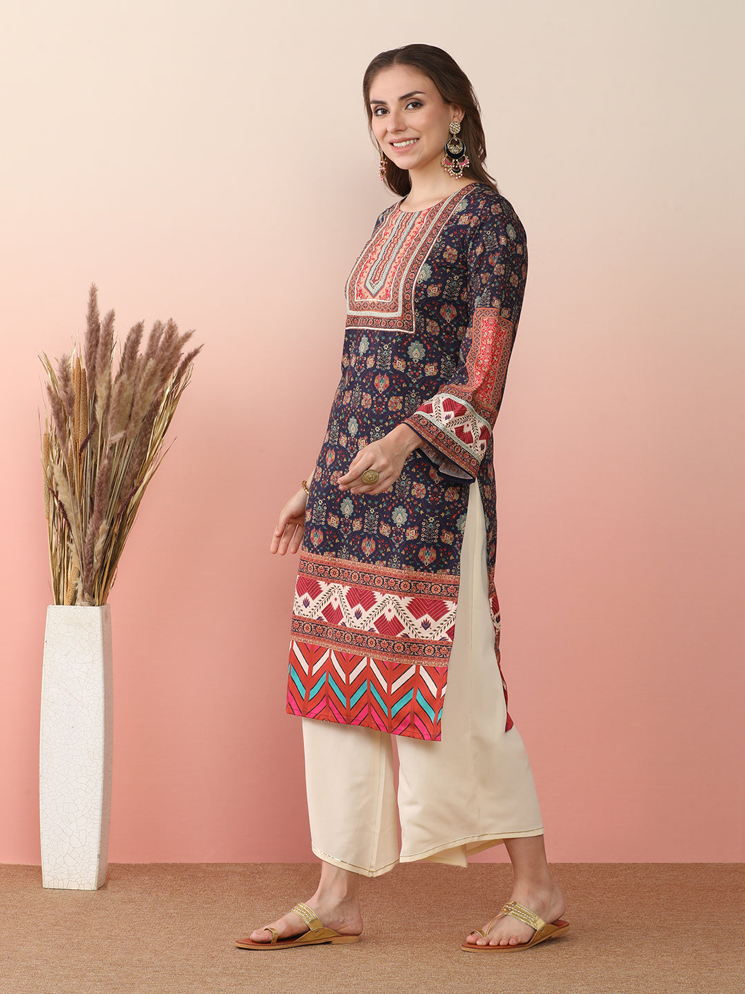 Women Ethnic Motifs Printed Regular Gotta Patti Kurta with Palazzos & With Dupatta