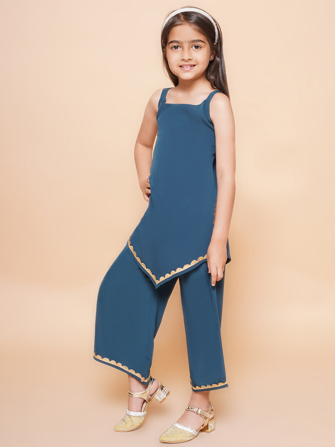 Girls Shoulder Straps Gotta Patti Kurta with Palazzos & Dupatta