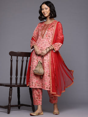 Floral Printed Gotta Patti Velvet Kurta With Trousers & Dupatta