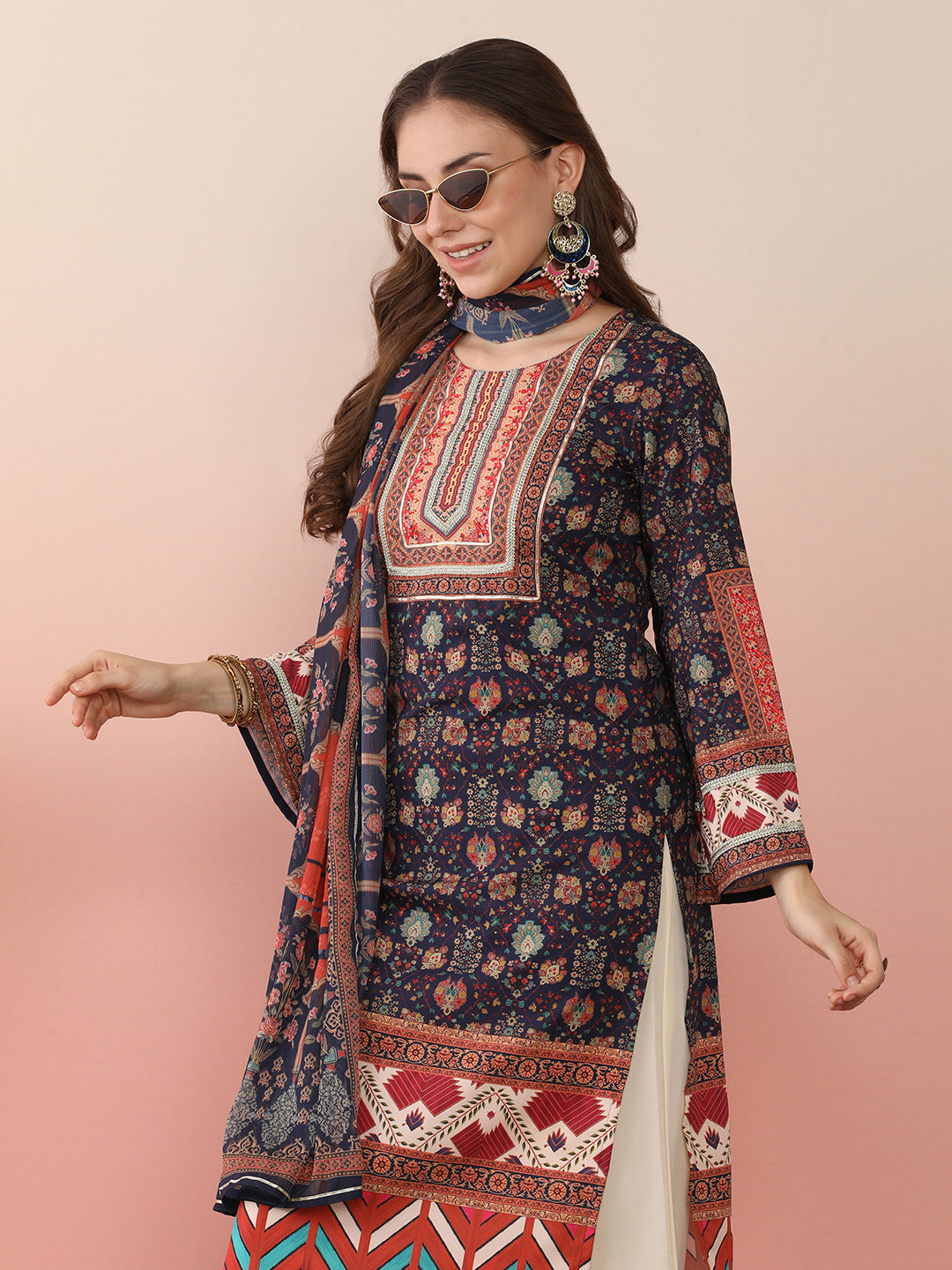 Women Ethnic Motifs Printed Regular Gotta Patti Kurta with Palazzos & With Dupatta