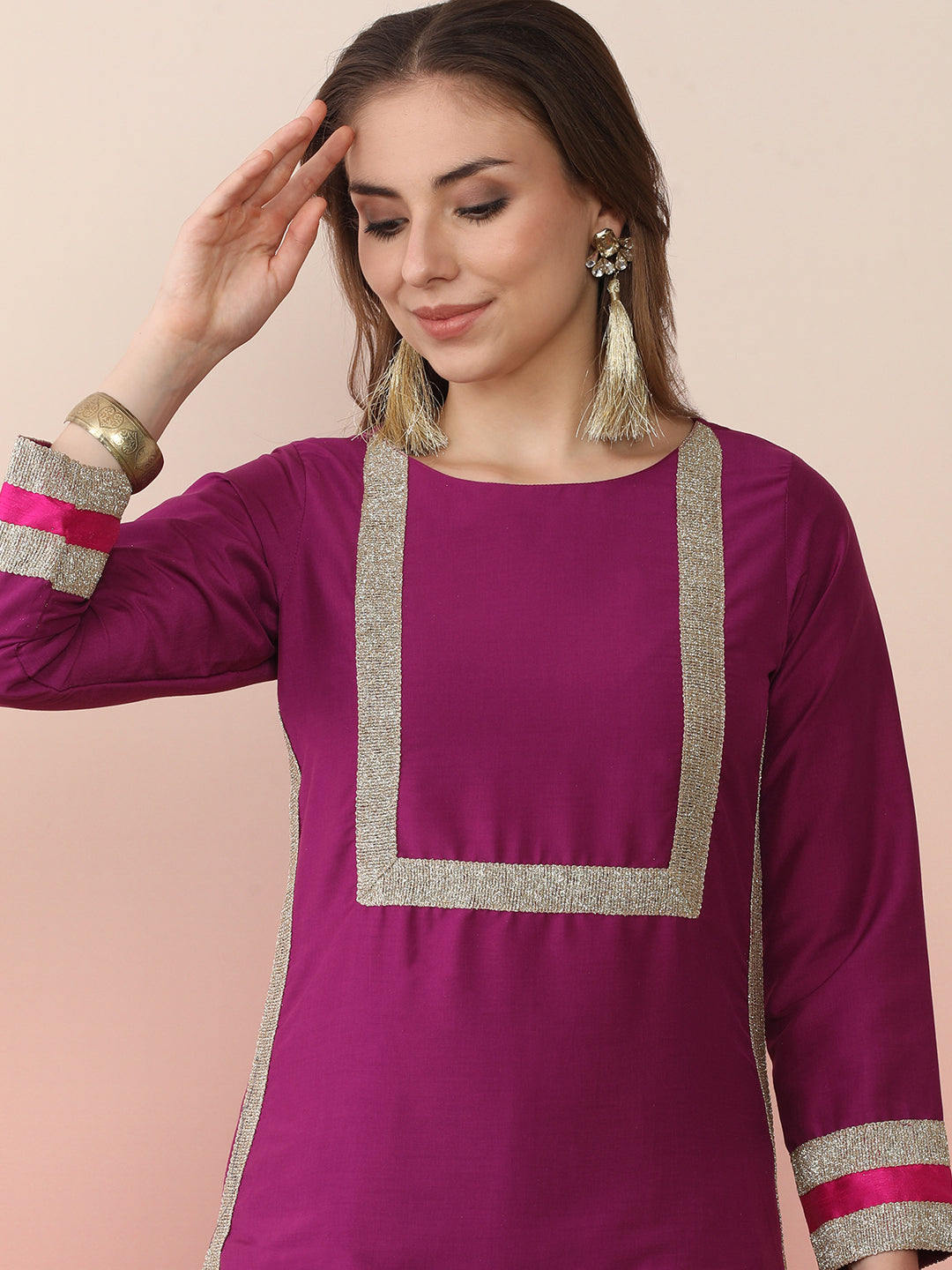 Round Neck Regular Sleeves Straight Kurta Set