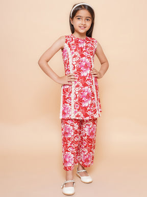 Girls Floral Printed Regular Pure Cotton Kurta with Palazzos