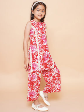 Girls Floral Printed Regular Pure Cotton Kurta with Palazzos