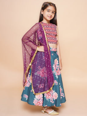 Girls Printed Sequinned Ready to Wear Lehenga & Blouse With Dupatta