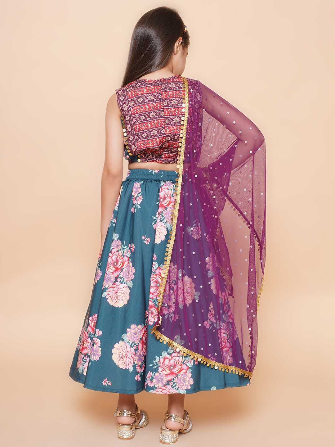 Girls Printed Sequinned Ready to Wear Lehenga & Blouse With Dupatta