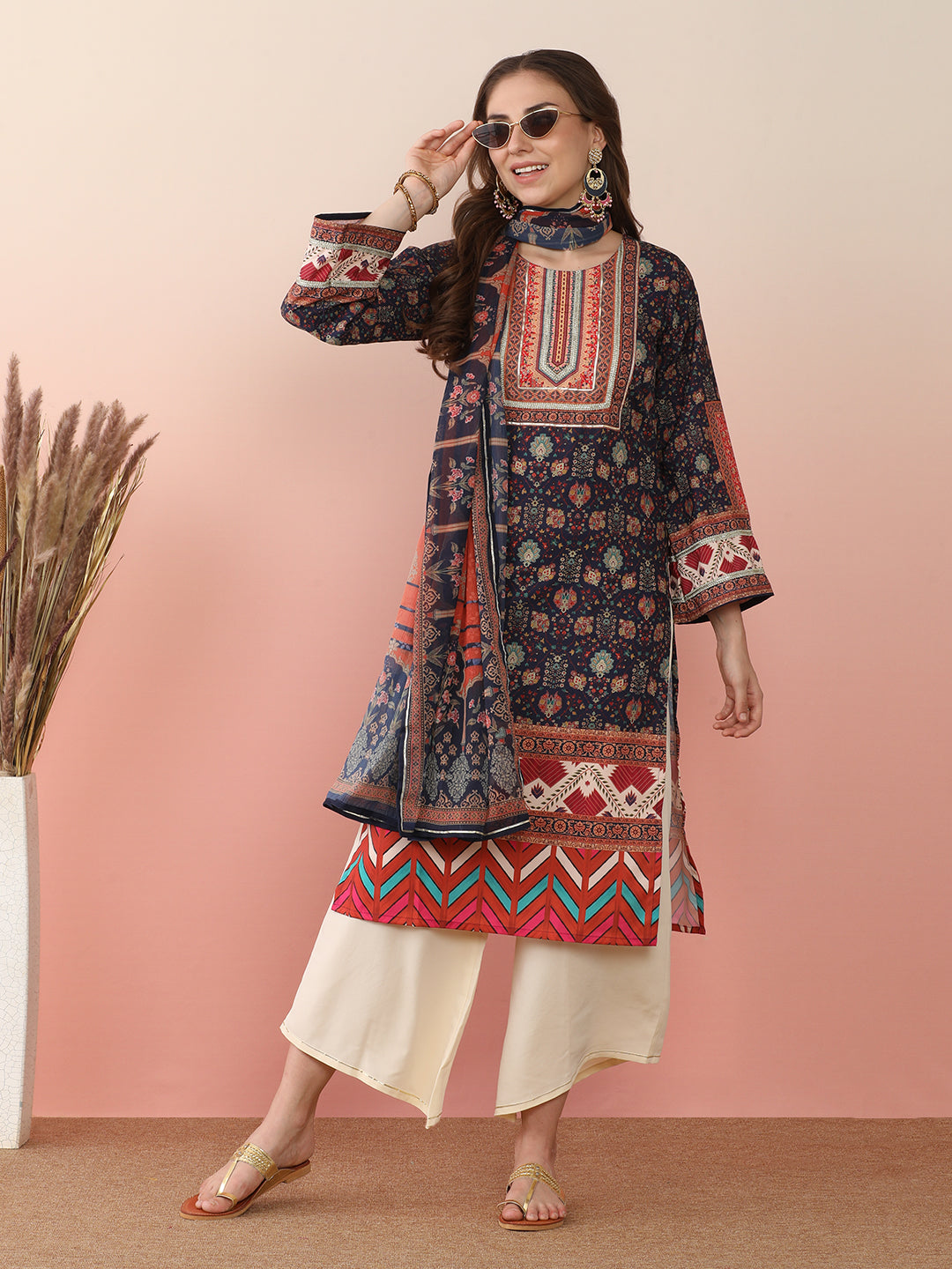 Women Ethnic Motifs Printed Regular Gotta Patti Kurta with Palazzos & With Dupatta