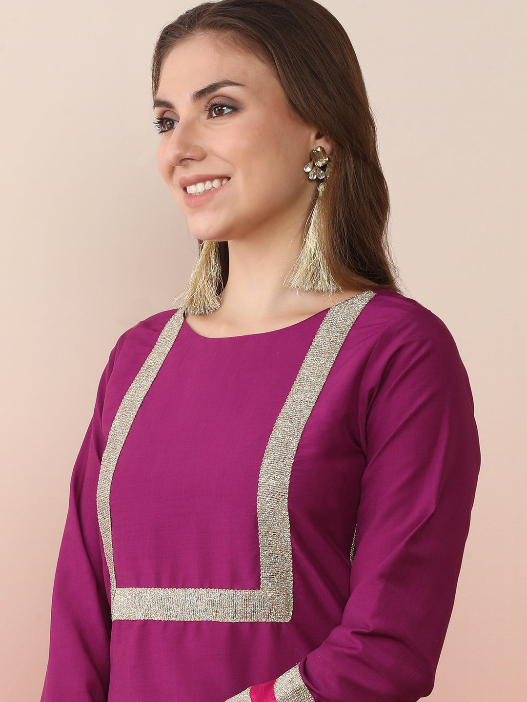 Round Neck Regular Sleeves Straight Kurta Set