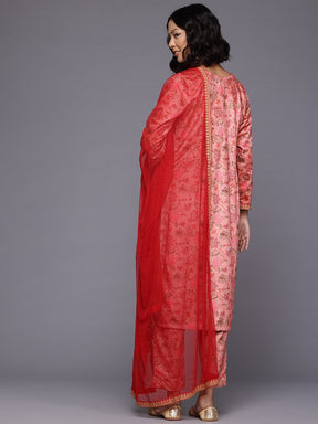 Floral Printed Gotta Patti Velvet Kurta With Trousers & Dupatta