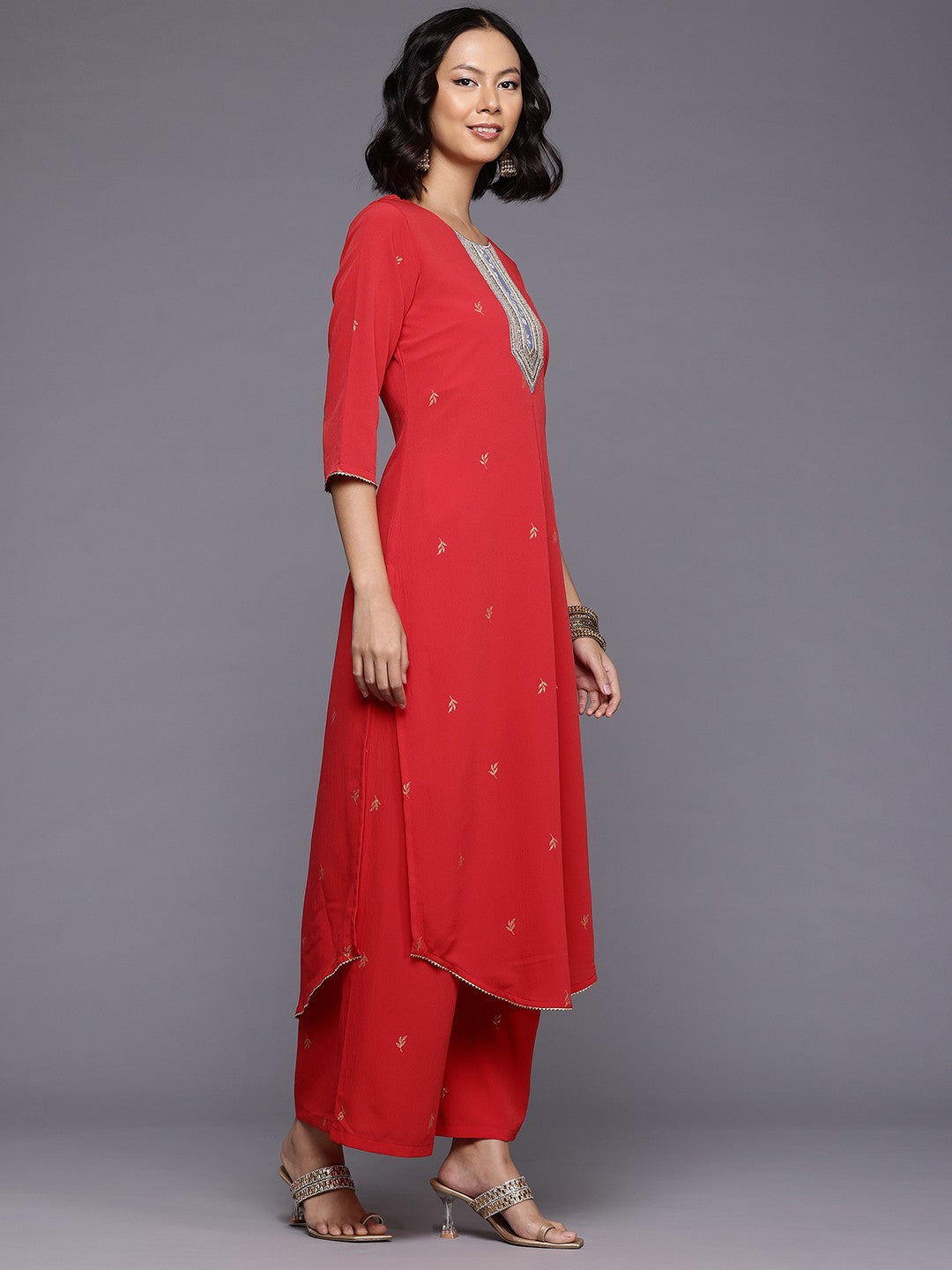 Ethnic Motifs Printed Gotta Patti Kurta With Palazzos & Dupatta