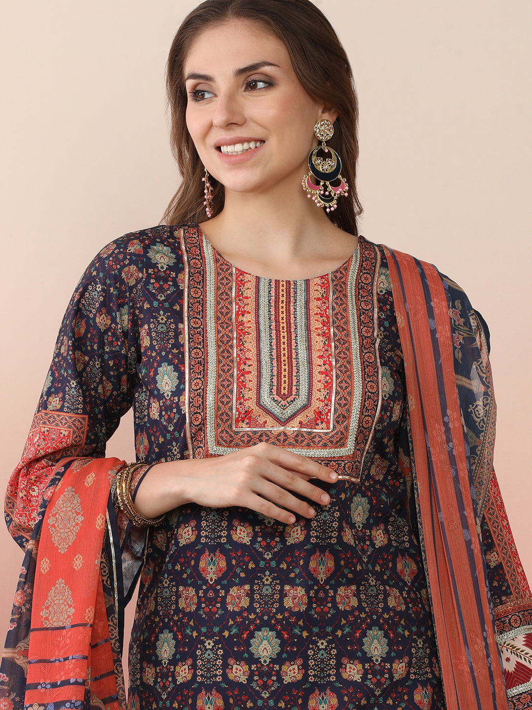 Women Ethnic Motifs Printed Regular Gotta Patti Kurta with Palazzos & With Dupatta