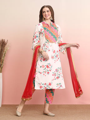 Women Floral Printed Regular Sequinned Kurta with Trousers & With Dupatta