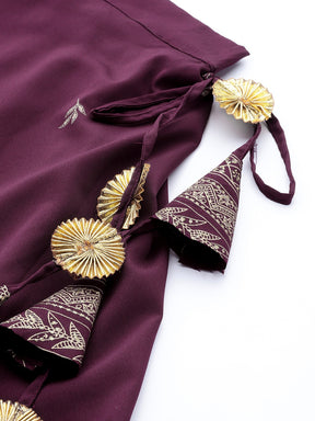 Purple & Gold-Toned Printed Sequined Ready to Wear Lehenga & Blouse With Dupatta