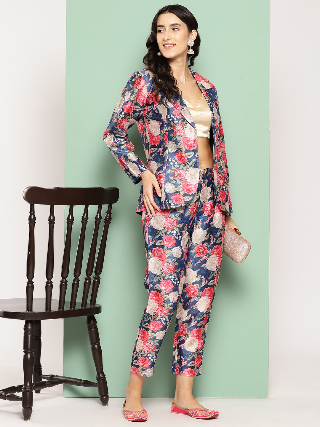 Ahalyaa Women Printed Coat with Trousers