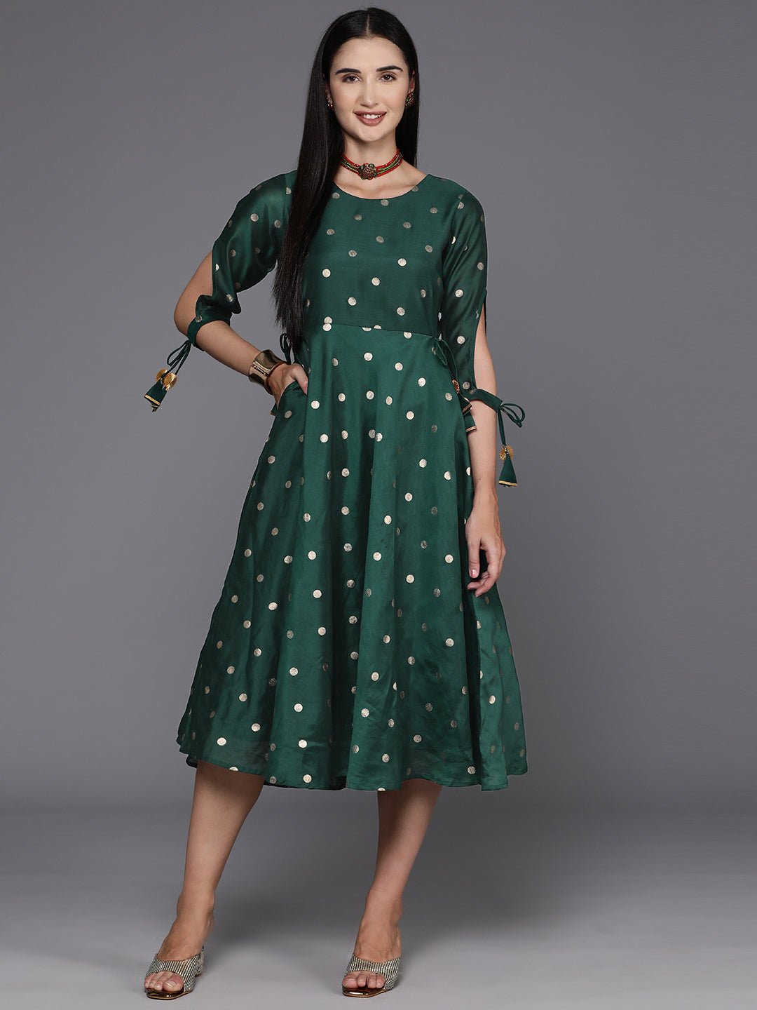 Ahalyaa Polka Dot Print A-Line Midi Dress