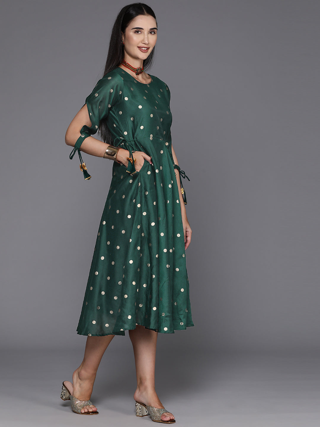 Ahalyaa Polka Dot Print A-Line Midi Dress