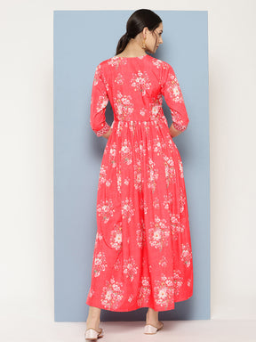 Ahalyaa Floral Printed Pleated Maxi Empire Ethnic Dress