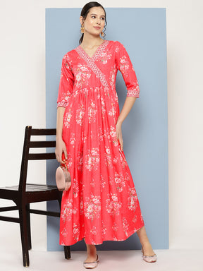 Ahalyaa Floral Printed Pleated Maxi Empire Ethnic Dress