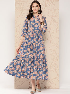 Ahalyaa Floral Printed Gathered Crepe Empire Ethnic Dress