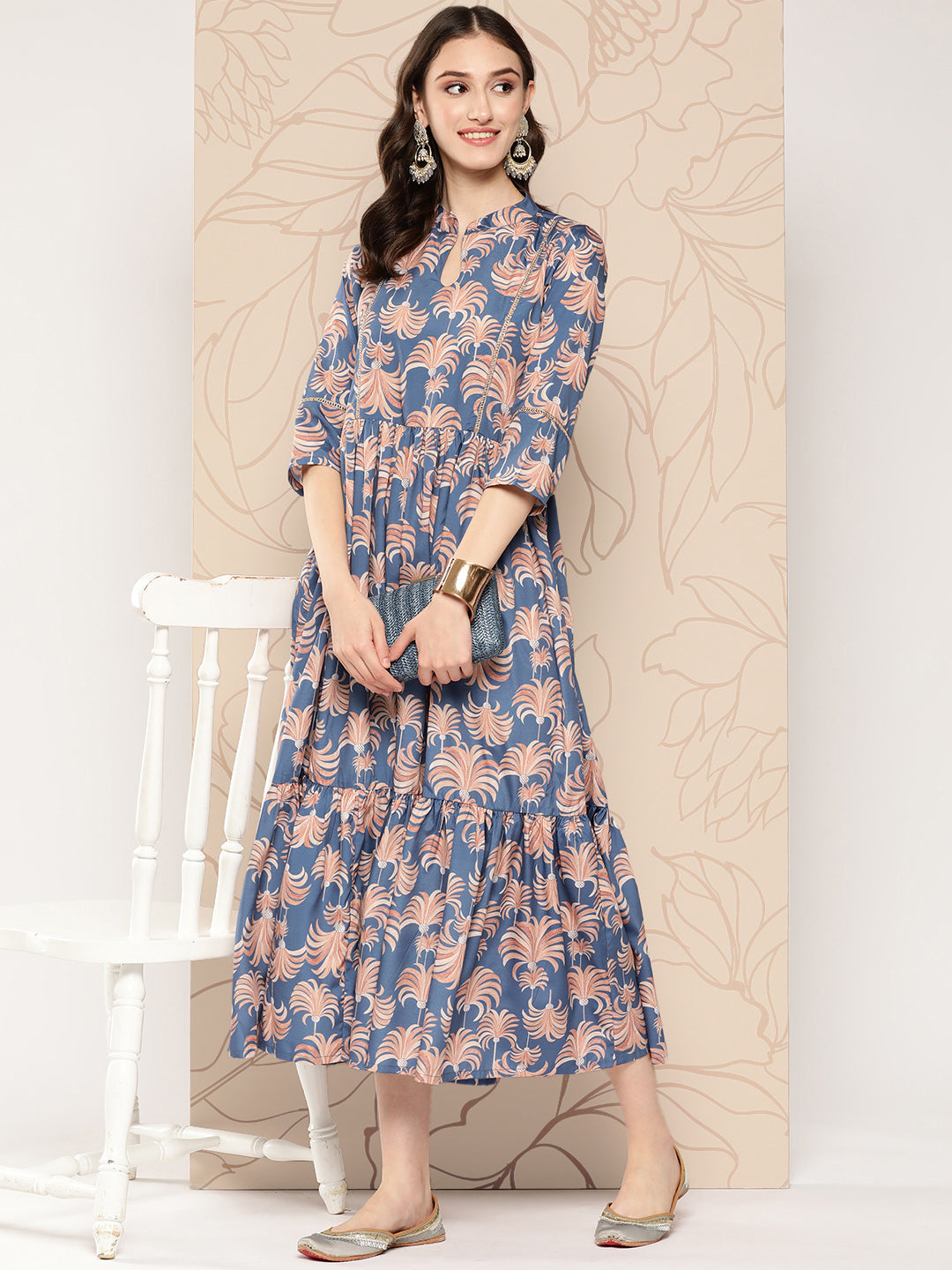 Ahalyaa Floral Printed Gathered Crepe Empire Ethnic Dress