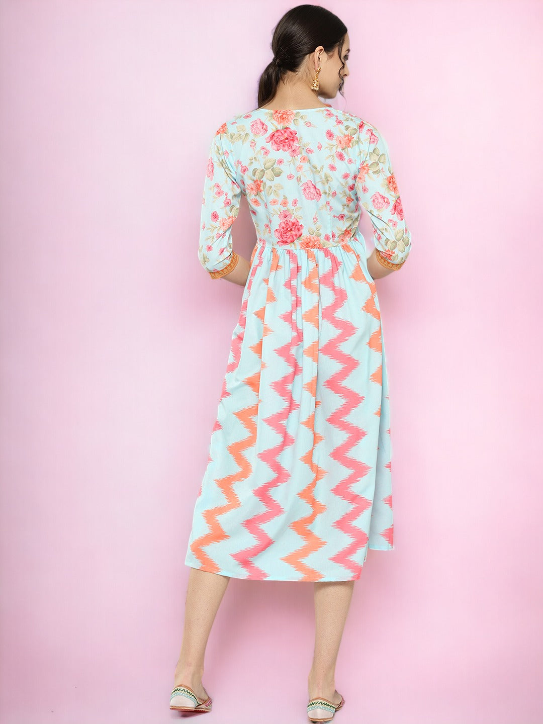 Ahalyaa Floral Printed Midi Empire Ethnic Dress