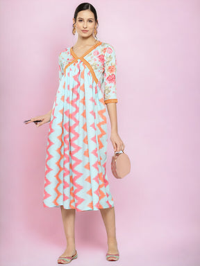 Ahalyaa Floral Printed Midi Empire Ethnic Dress