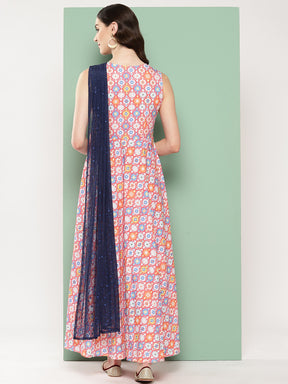 Ahalyaa Abstract Printed Empire Ethnic Dress