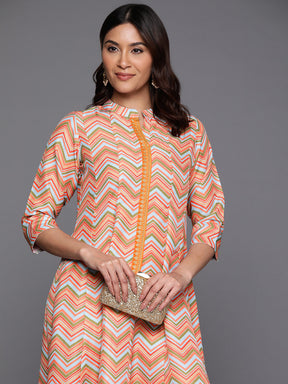 Women Chevron Printed A-line Midi Dress